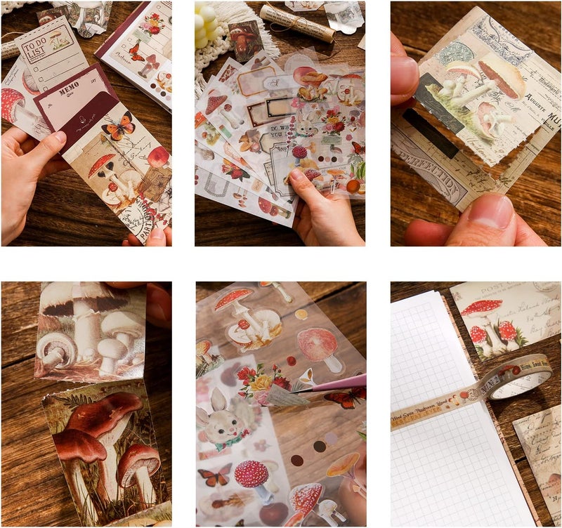 emmoolife Scrapbooking Supplies Kit, Vintage Mushroom Aesthetic Scrapbook Kit for Bullet Junk Journal, Stationery, A6 Grid Notebook, DIY Journaling Supplies, Birthday Craft Gift for Teen Girl Women - Image 3